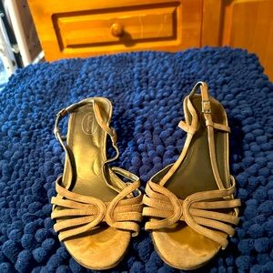 Taupe, suede strappy sandals.